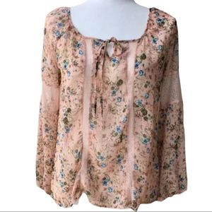 Princess Vera Wang small light pink/peach colored sheer long sleeve floral shirt
